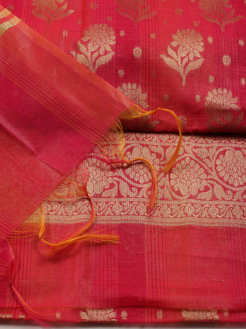 Meena Bazaar Floral Woven Design Chanderi Unstitched Dress Material - Image 6