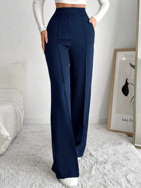 BROADSTAR Women Smart Straight Fit High-Rise Easy Wash Pleated Trousers