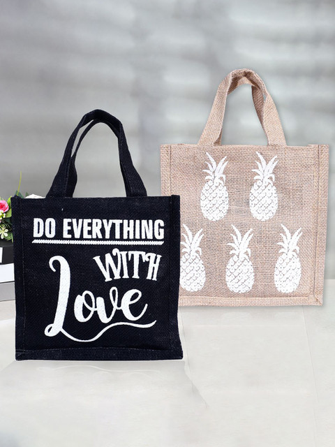 Kuber Industries Set of 2 Typography Printed Lunch Bags With Handle For Office