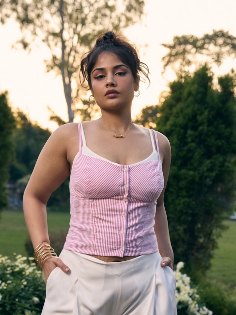 Lea Clothing Co. Women Paddy Baby Pink Striped Cami Top