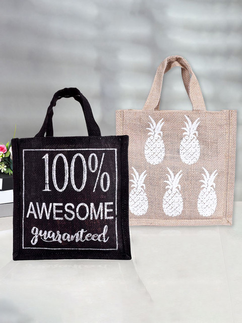 Kuber Industries Set Of 2 Typography Printed Lunch bags With Handle For Office