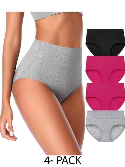 Diving Deep Women Plus Size Pack of 4 Cotton Hipster Briefs