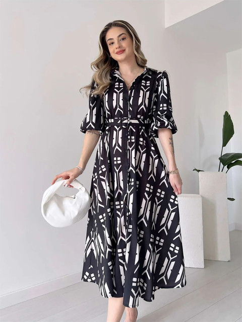 PIMU Print Fit & Flare Midi Dress