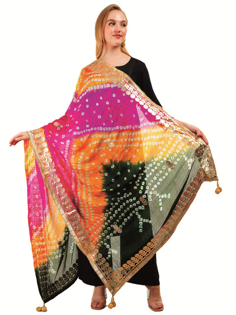 Way2Like Bandhani Printed Gotta Patti Rajasthani Silk Scarf Hijab Dupatta