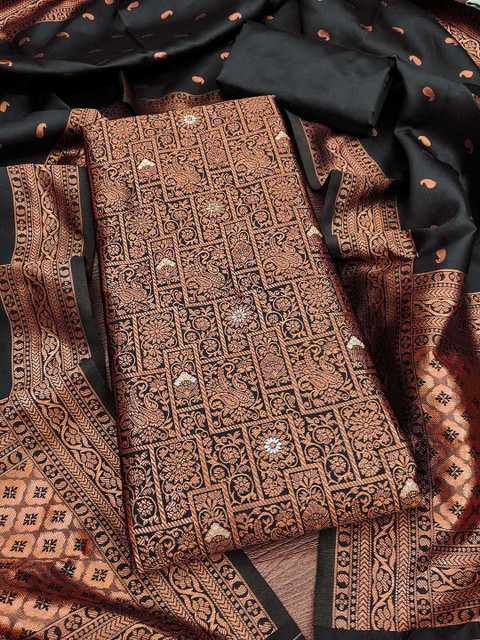 HERE&NOW Ethnic Motifs Woven Design Jacquard Unstitched Dress Material