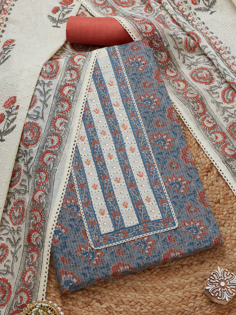 Soch Floral Printed Thread Work Unstitched Dress Material