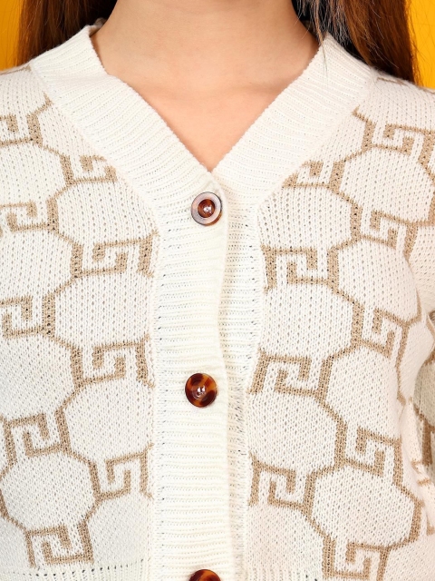 Kotty Women V-Neck Printed Cotton Crop Cardigan - Image 2