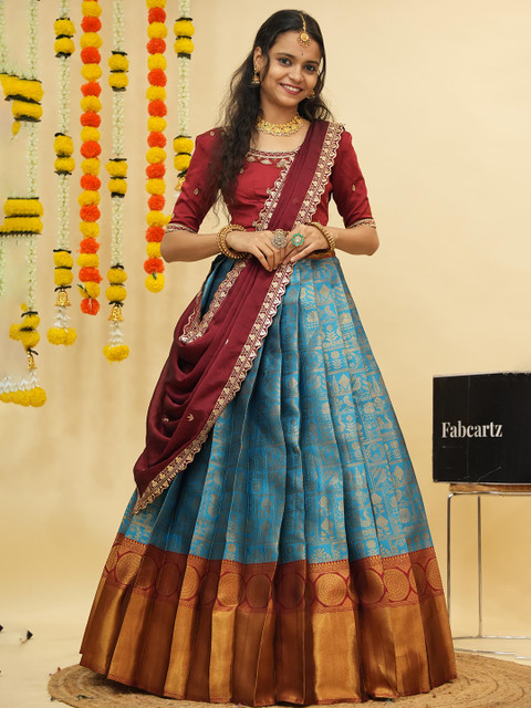 Fabcartz Embroidered Beads & Stones Semi-Stitched Lehenga & Unstitched Blouse With Dupatta