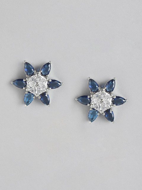 Anouk Silver-Plated American Diamond Floral Studs