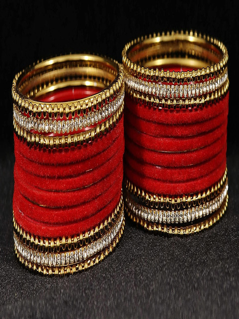 ZULKA Set Of 24 Velvet and Zircon Gemstone Studded Metal Bangles