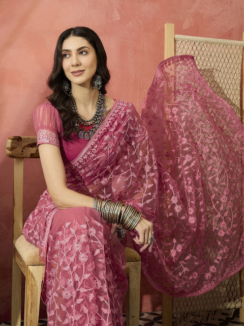 Sangria Embroidered Saree With Blouse Piece