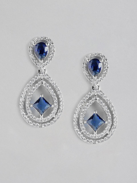 Anouk Silver-Plated American Diamond Teardrop Shaped Drop Earrings