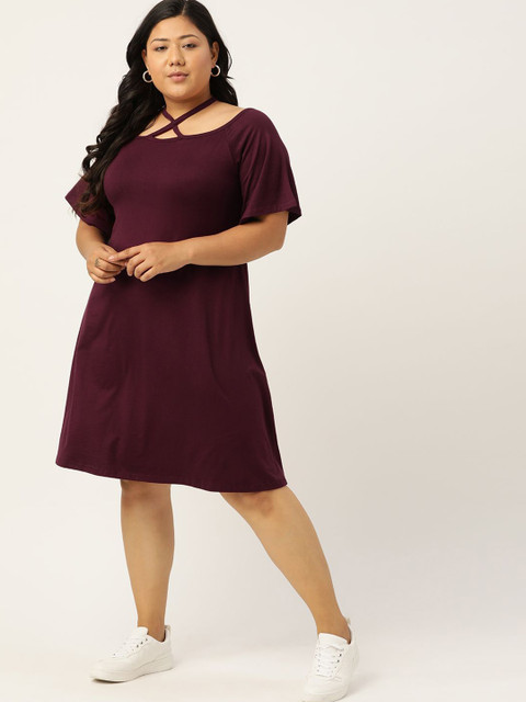 theRebelinme Women Choker Neck Plus Size A-Line Knee Length Dress