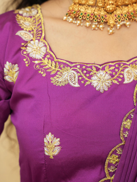 Fabcartz Embroidered Zari Work Semi-Stitched Lehenga With Unstitched Blouse & Dupatta - Image 2