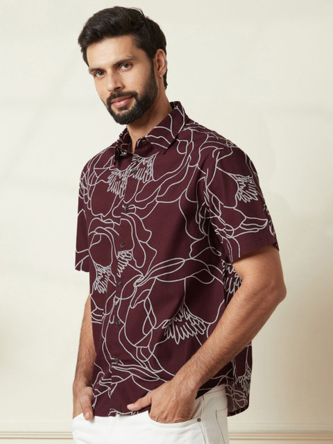 WROGN Men Comfort Relaxed Fit Spread Collar Floral Printed Cotton Casual Shirt - Image 2