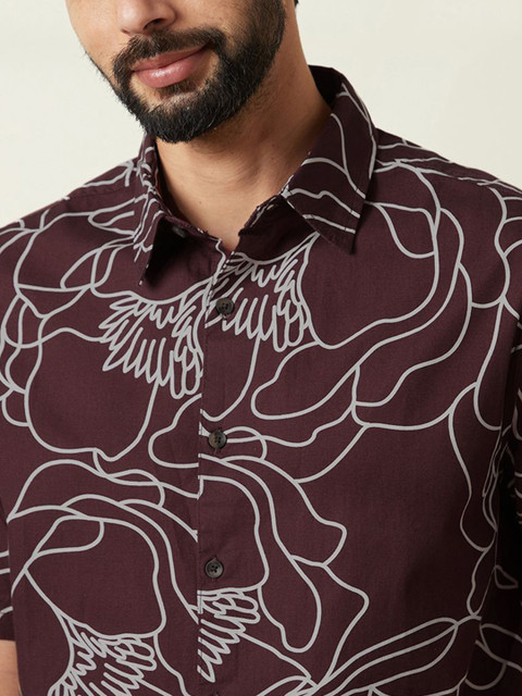 WROGN Men Comfort Relaxed Fit Spread Collar Floral Printed Cotton Casual Shirt - Image 3