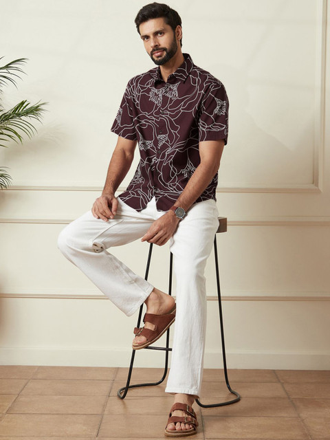 WROGN Men Comfort Relaxed Fit Spread Collar Floral Printed Cotton Casual Shirt - Image 5