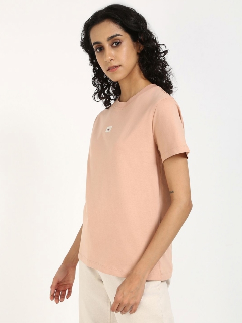 Calvin Klein Jeans Women Solid Round Neck Cotton T-shirt - Image 3
