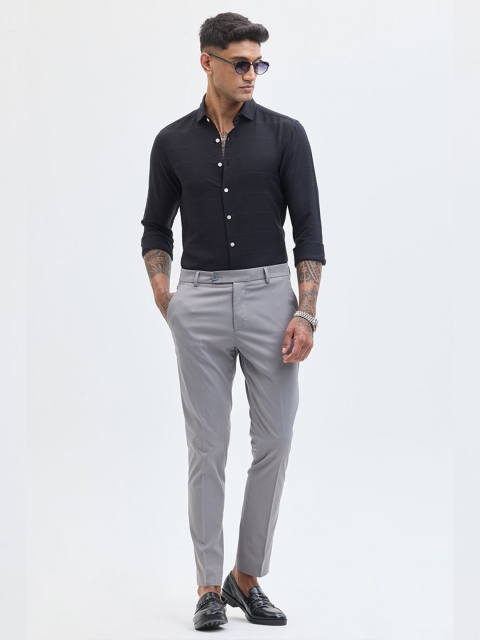 Snitch Men Classic Slim Fit Spread Collar Horizontal Striped Formal Shirt - Image 6