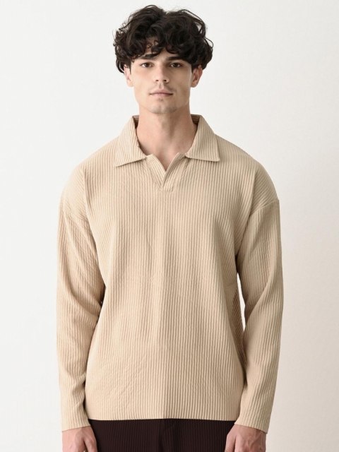 CLAFOUTIS Men Self Design Polo Collar Relaxed Fit T-shirt