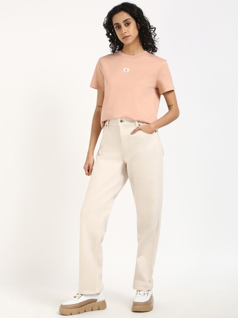 Calvin Klein Jeans Women Solid Round Neck Cotton T-shirt - Image 5