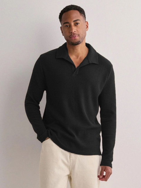 CLAFOUTIS Men Self Design Polo Collar Relaxed Fit T-shirt