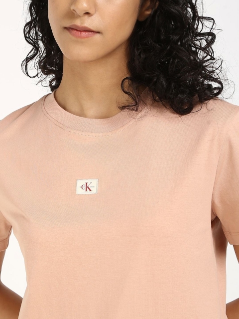 Calvin Klein Jeans Women Solid Round Neck Cotton T-shirt - Image 2