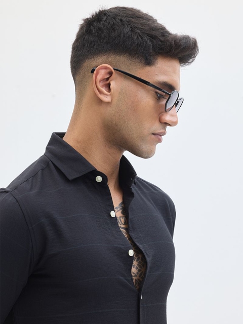 Snitch Men Classic Slim Fit Spread Collar Horizontal Striped Formal Shirt - Image 3