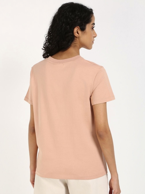 Calvin Klein Jeans Women Solid Round Neck Cotton T-shirt - Image 4