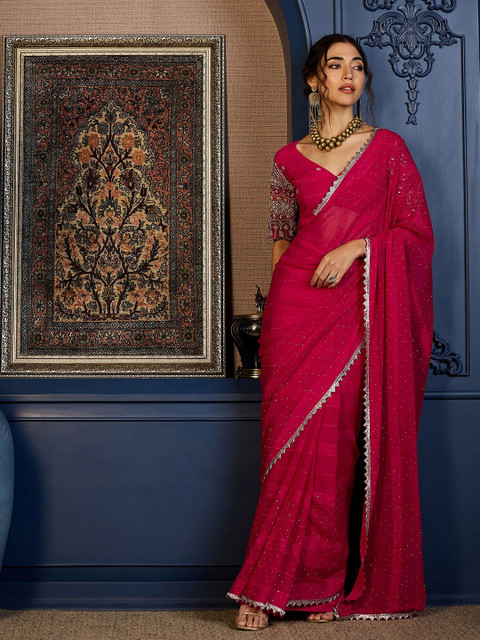 Sangria Beads and Stones Saree with Blouse Piece - Image 4