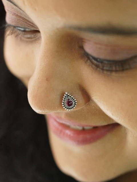 House of Aadyaa 925 Sterling Silver Stone Studded Stud Nosepin