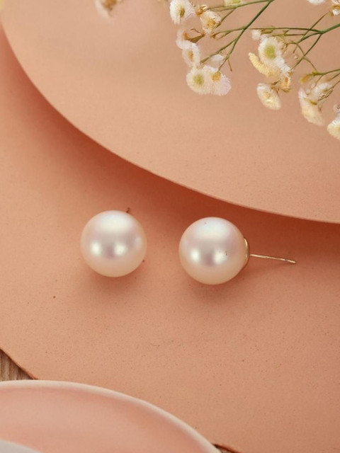 DN Creation Gold-Plated Pearls Spherical Shaped Studs