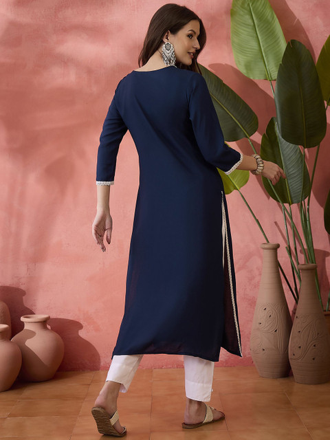 Sangria Embroidered Straight Chickenkari Kurta - Image 5