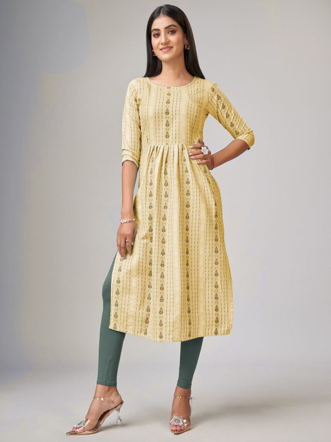 Lerkiza Geometric Woven Design Pleated Cotton Maternity A-Line Kurta
