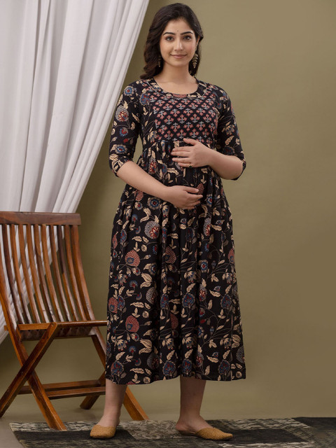 UrbanRang Floral Print Maternity Maxi Dress