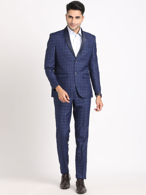 Turtle Men Checked Shawl Collar Single-Breasted Two-Piece Party Suit