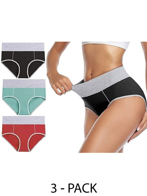 Diving Deep Women Pack of 3 Cotton Colourblocked Low-Rise Hipster Briefs