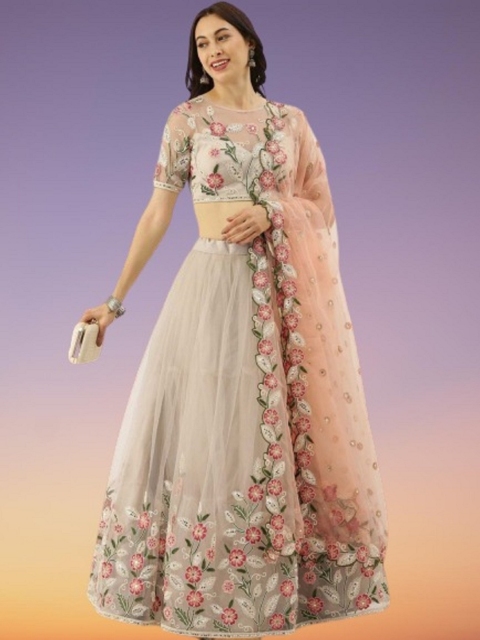 BAESD Embroidered Semi-Stitched Lehenga & Unstitched Blouse With Dupatta