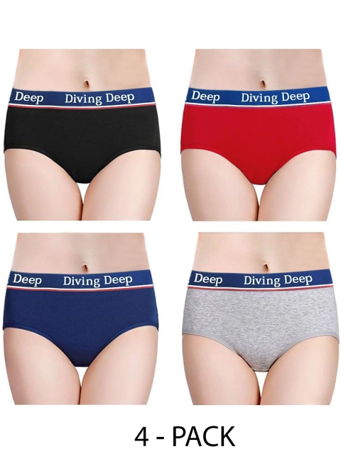 Diving Deep Women Pack of 4 Cotton Assorted Hipster Briefs