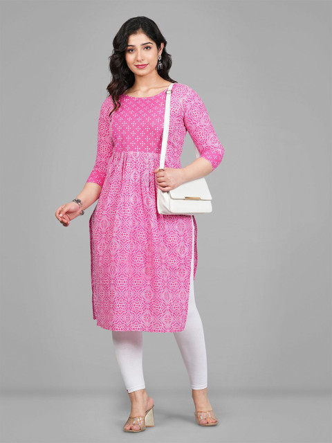 Lerkiza Bandhani Printed Round Neck Maternity Pure Cotton Anarkali Kurta