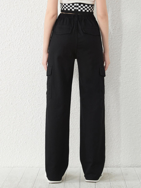 KATECLO Women High-Rise Regular Fit Pure Cotton Cargo Trousers