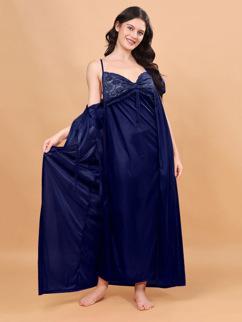 NIGHT KEYS Women Set Of 2 Piece Maxi Nightdress