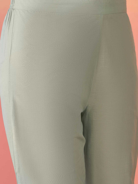 Sangria Floral Printed Pure Cotton Kurta & Trousers With Dupatta - Image 3