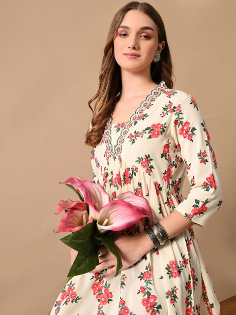 Dipani Floral Print Fit & Flare Midi Dress