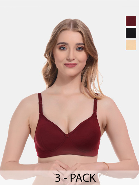 FUNAHME Pack Of 3 Full Coverage Lightly Padded T-shirt Bra