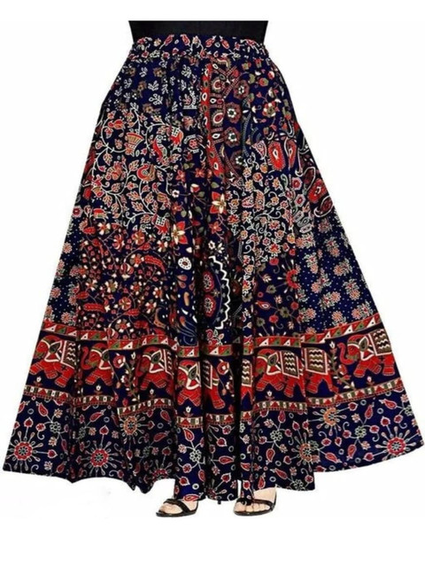 RAAKA Women Printed Cotton Flared Maxi Skirt