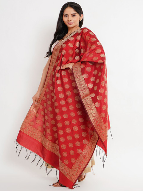 Karthav Fashion Floral Woven Design Banarasi Silk Dupatta With Zari - Image 3