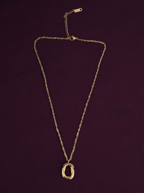 PALMONAS 18K Gold-Plated Wobbly Oval Shaped Stainless Steel Pendant With Chain