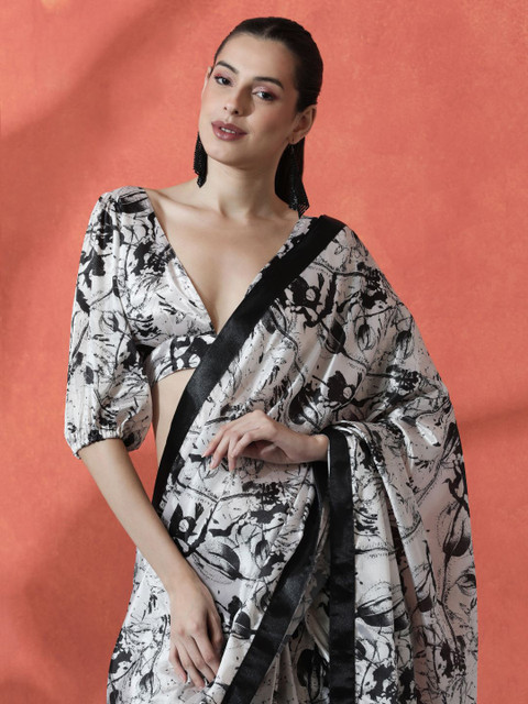 Sangria Ready to wear Satin Floral Digital Printed Saree