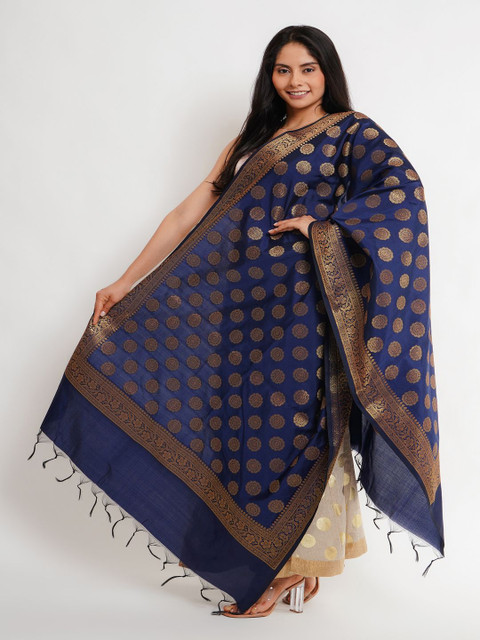 Karthav Fashion Ethnic Motifs Woven Design Banarasi Silk Dupatta With Zari Work